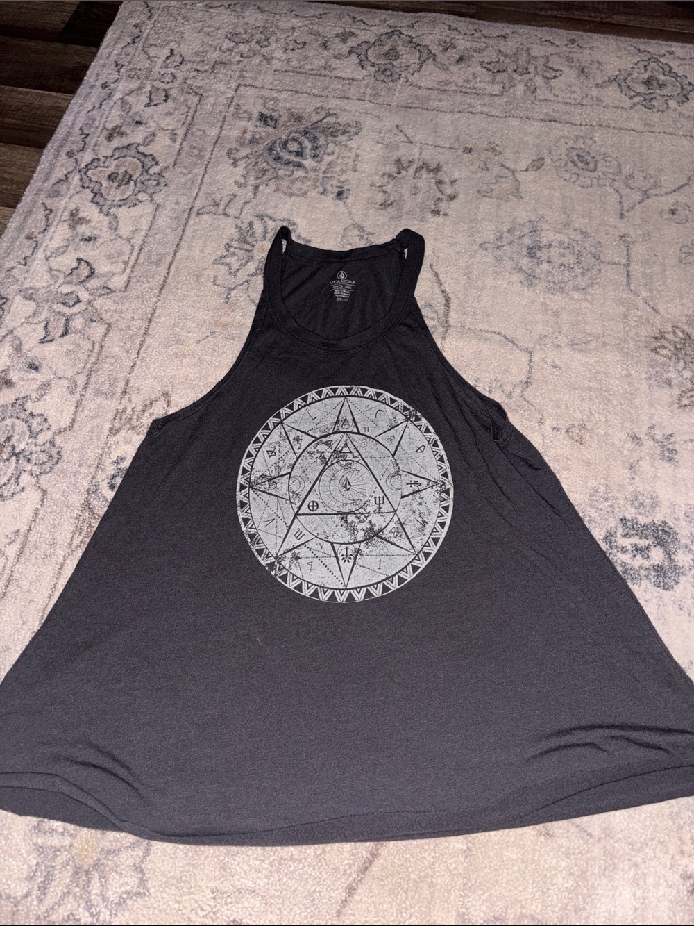 Volcom Black Graphic Racerback Tank with Geometric Emblem